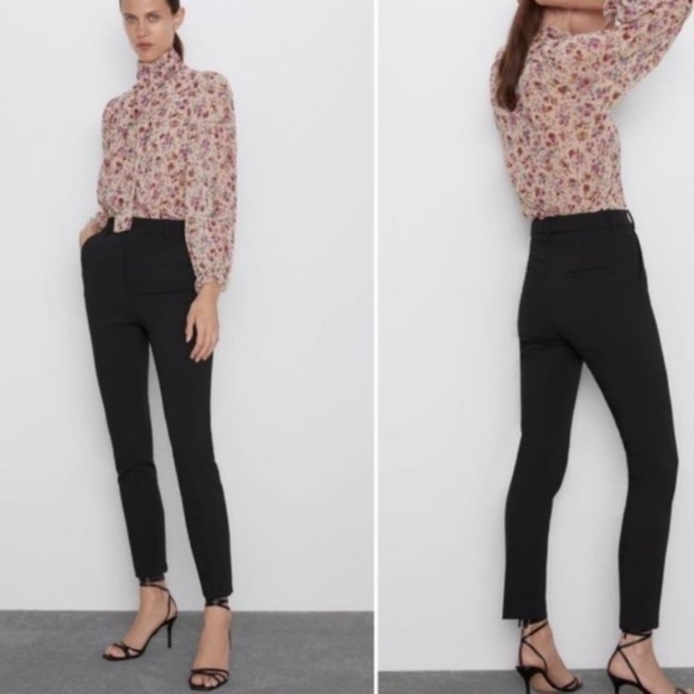 Zara Woman tweed high rise slim trousers casual pants size 2